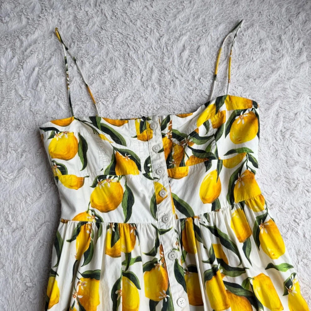 J.Crew Lemon Print Limoncello Dress Regenerative Cotton Button Midi CA663 0 - Picture 6 of 12